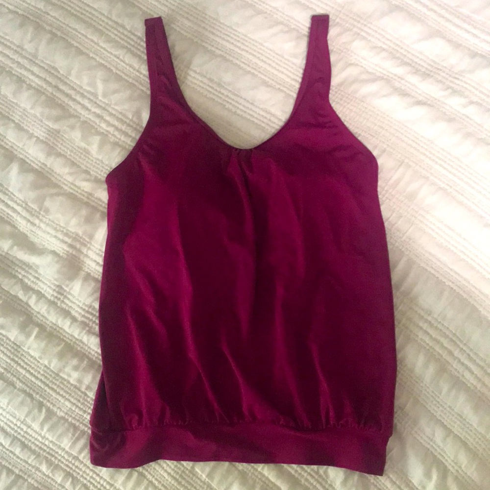 Berry color tankini swim top, banded waist, removable pads , size S